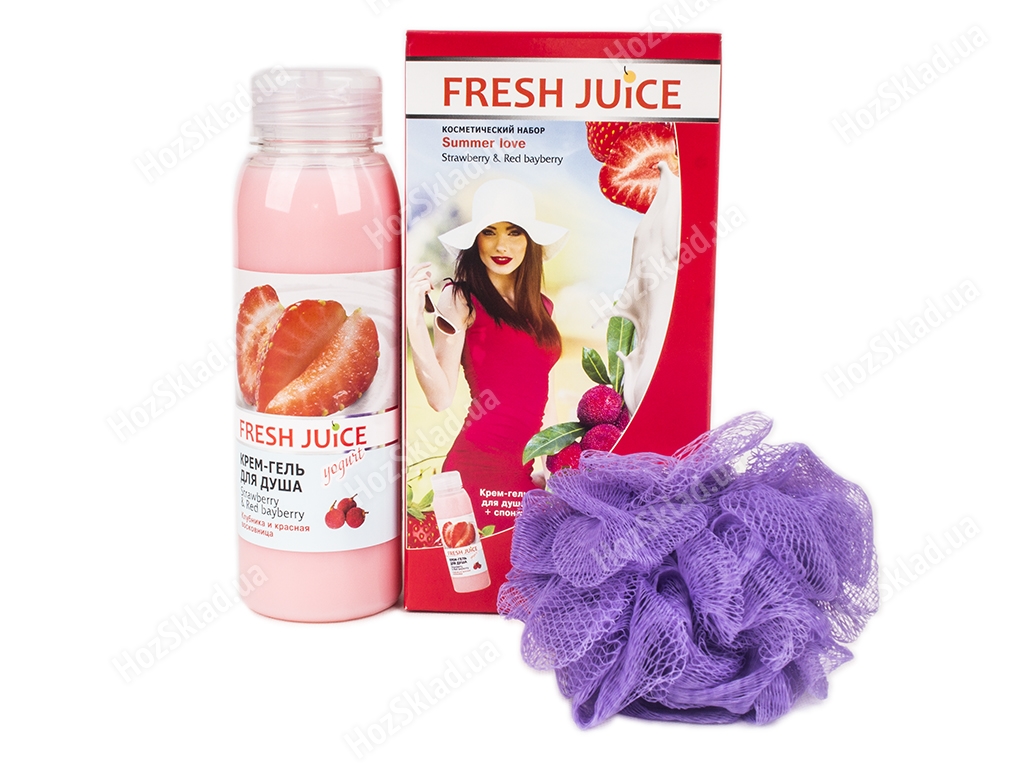 Набор косметический Fresh juice Summer love (Крем-гель для душа 300мл+Спонж массажный для тела)