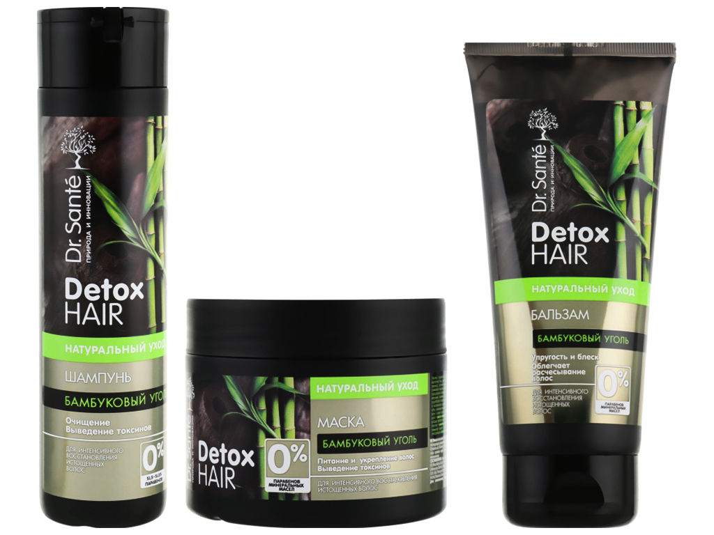 Набір косметичний Dr.Sante Detox Hair Бамбукове вугілля (шампунь 250мл, маска 300мл, бальзам 200мл)