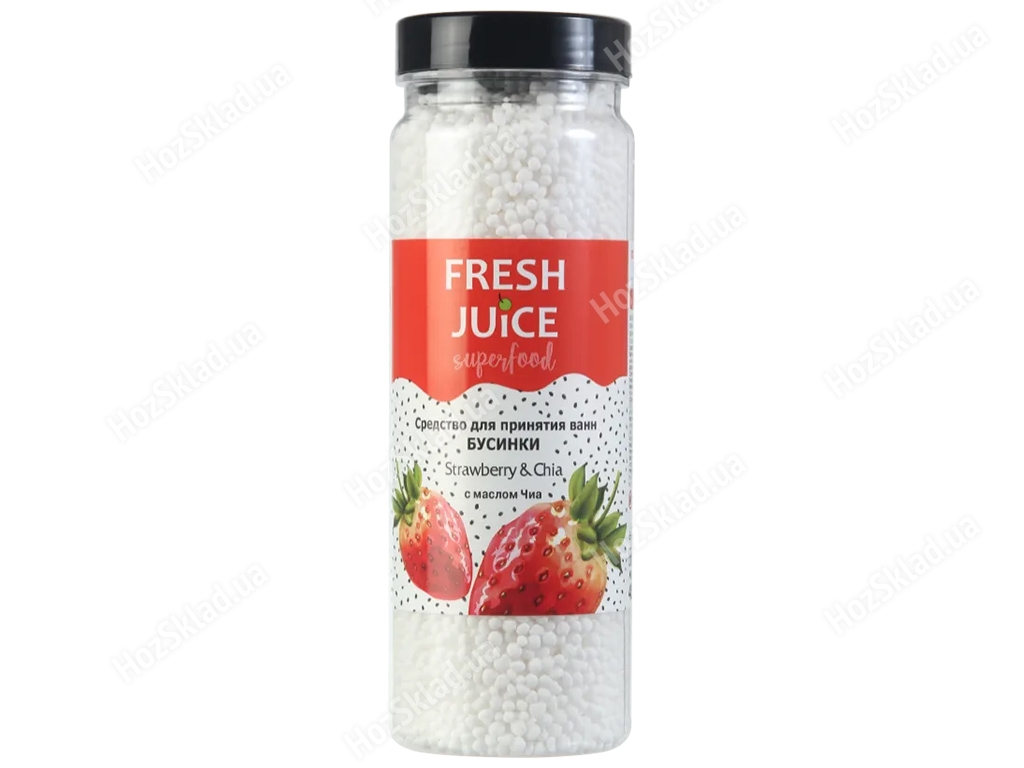 Средство для ванн Fresh Juice Superfood Strawberry&Chia Бусинки 450г