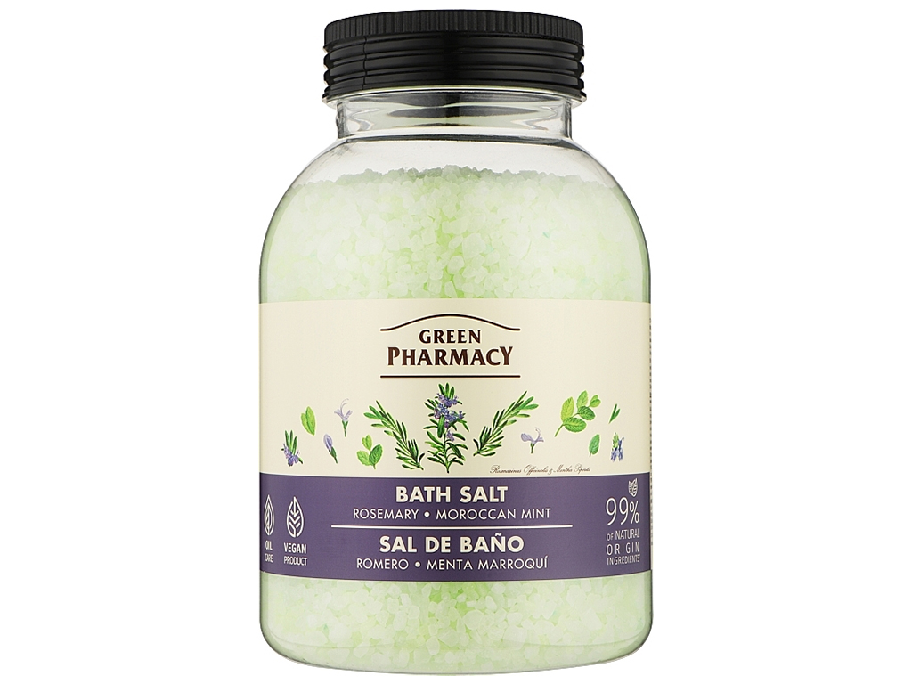 Сіль для ванн Green Pharmacy, морська, з ефірними оліями розмарину та м'яти, 1кг