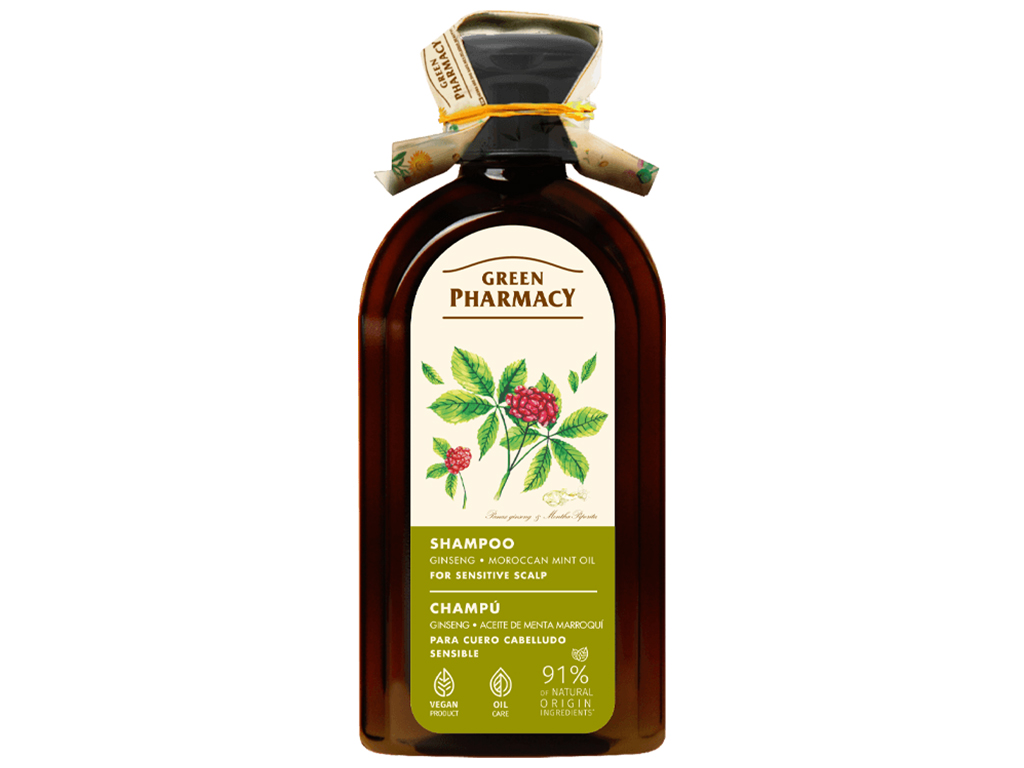 Шампунь для волосся Green Pharmacy, з женьшенем та олією марокканської м'яти, 350мл