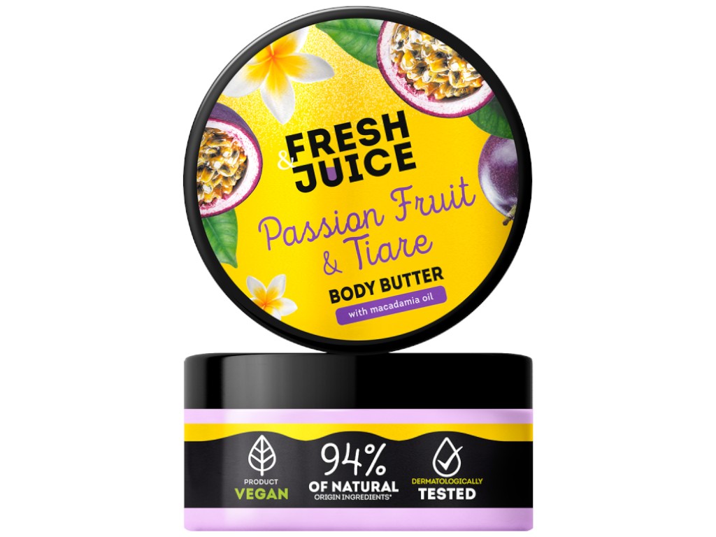 Крем-масло для тела Fresh Juice Passion Fruit Tiare Body Butter, с маслом макадамии, 200мл