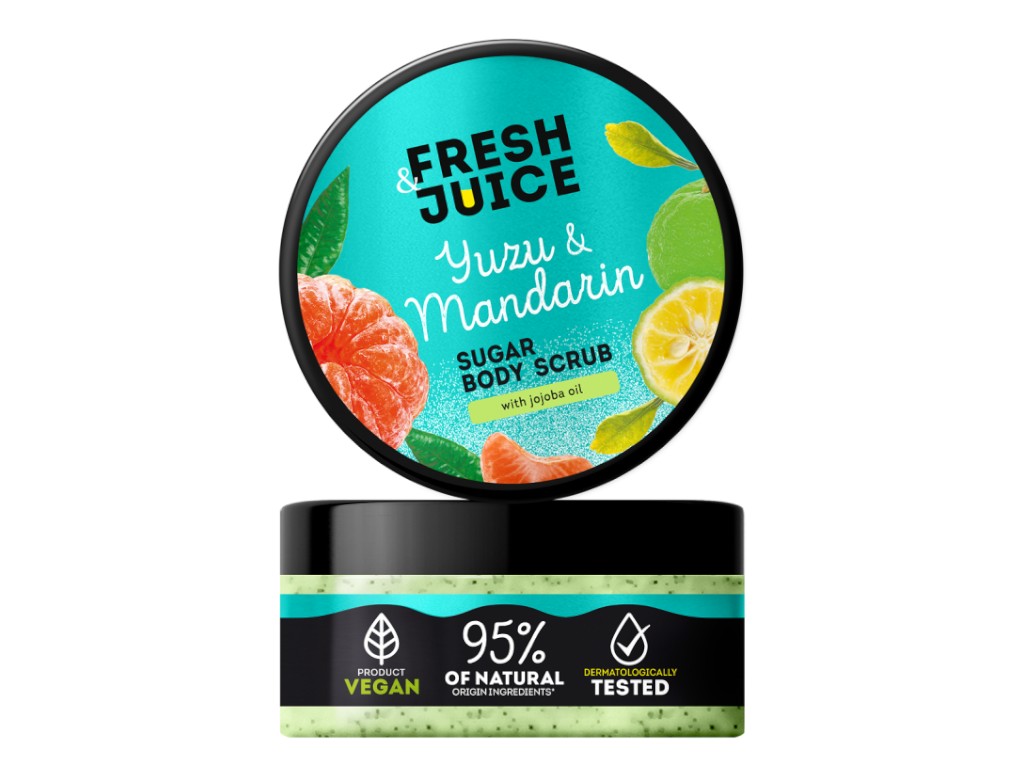 Скраб сахарный для тела Fresh Juice, Yuzu & Mandarin, с маслом ши и экстрактом цитрусов, 200мл
