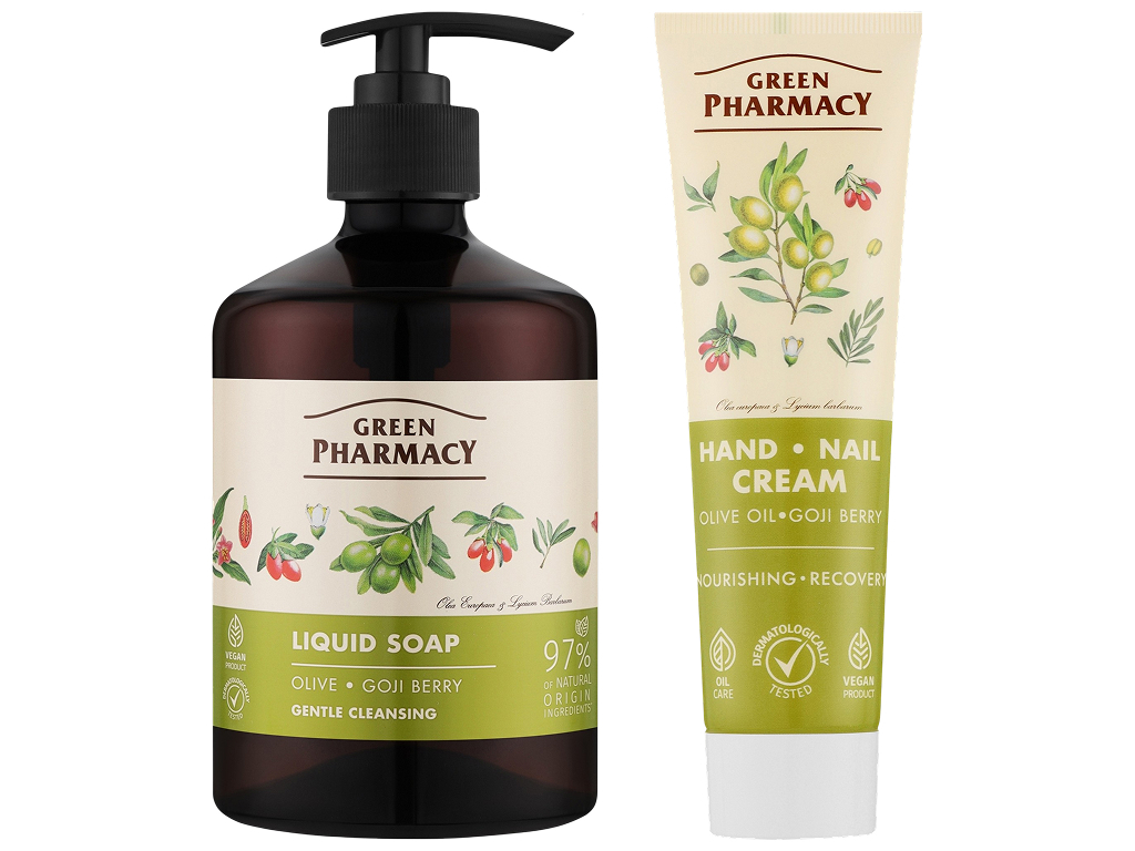 Набор Green Pharmacy, крем для рук и жидкое мыло, с оливковым маслом и ягодами годжи, 100мл + 460мл