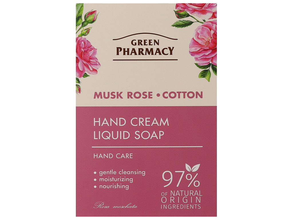 Набор Green Pharmacy, крем для рук и жидкое мыло, с мускусной розой и хлопком, 100мл + 460мл
