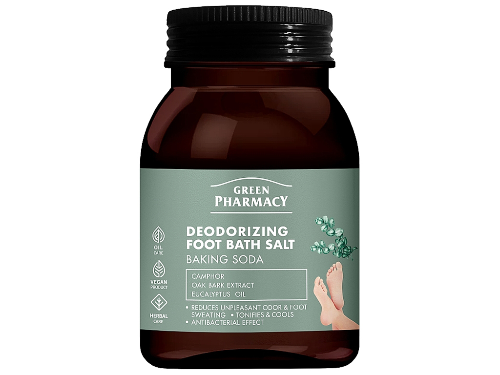 Сіль для ніг Green Pharmacy, що дезодорує, з камфорою, екстрактом кори дуба та евкаліпта, 400г