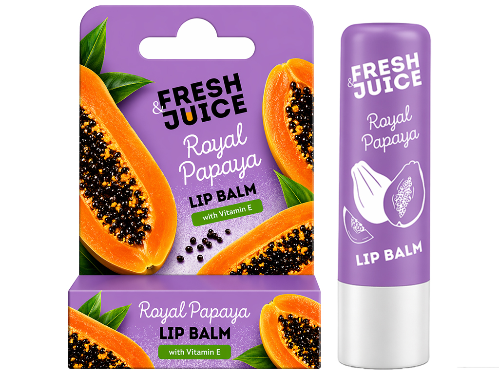 Бальзам для губ Fresh Juice, Royal Papaya, з вітаміном Е, живлення, зволоження, захист, 3,6г