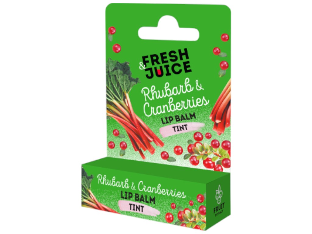 Бальзам для губ Fresh Juice, Rhubarb & Cranberries, с витамином Е, питание, увлажнение, защита, 3,6г