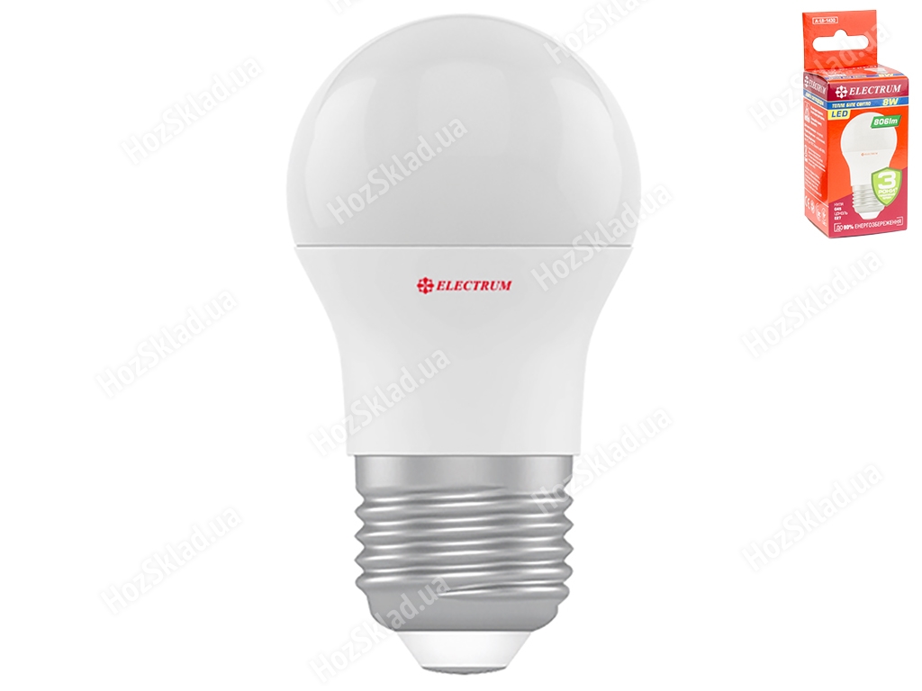 Лампа светодиодная шар Electrum Led A-LB-1430 G45 8W цоколь-Е27-стандарт, теплый белый свет