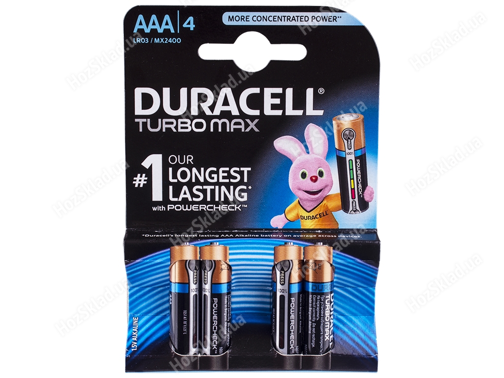 Батарейка алкалінова Duracell Turbo Max, 1.5V, AAA, LR03 (ціна за блістер 4шт)