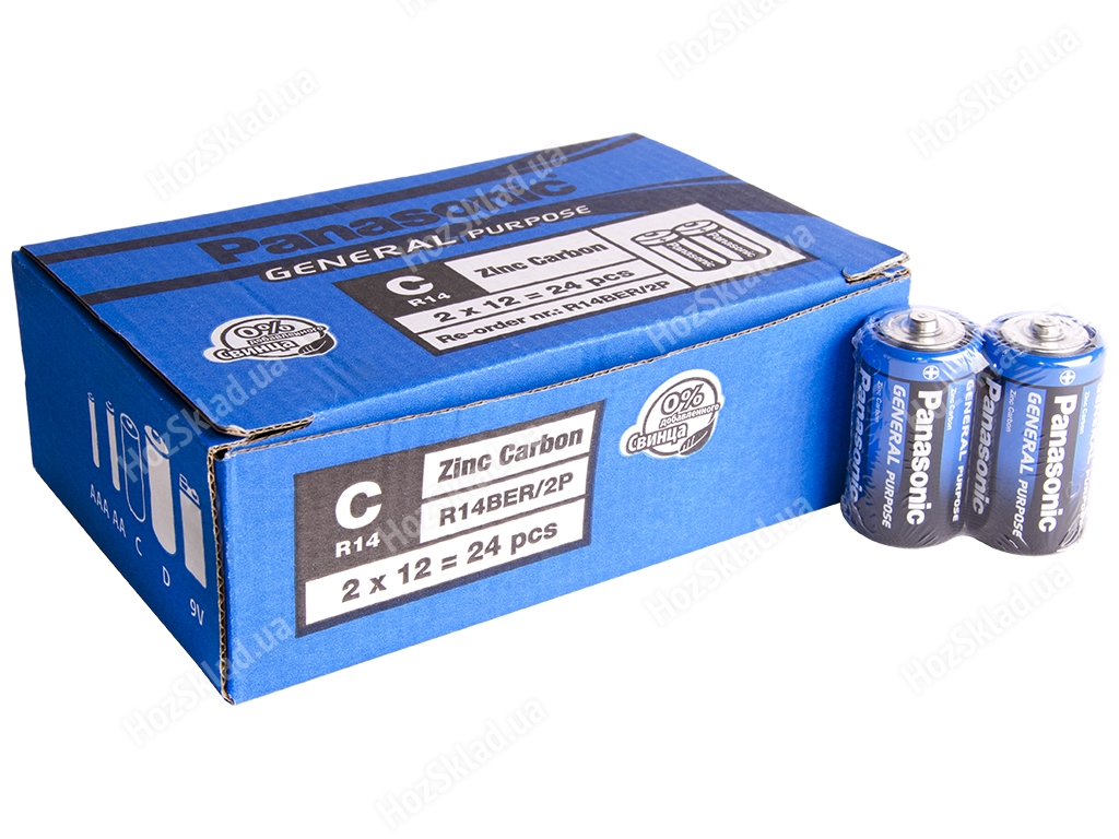 Батарейка солевая Panasonic General Purpose 1,5V, C, R14BER (цена за спайку 2шт) 5410853028581