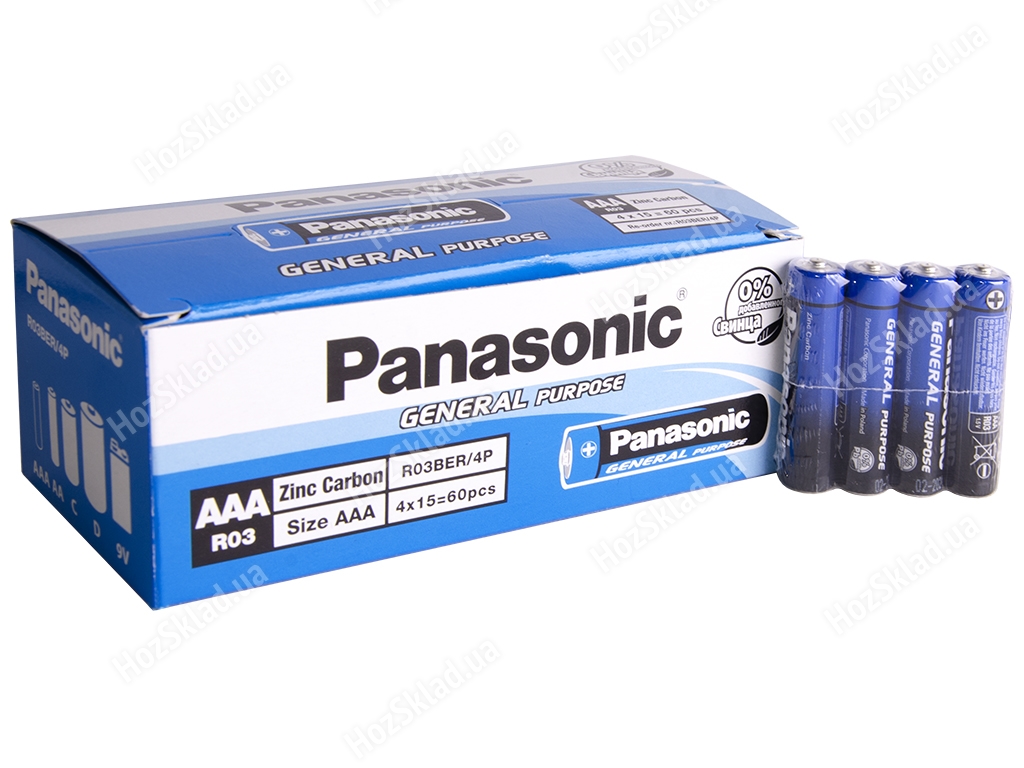 Батарейка солевая Panasonic General Purpose 1,5V, AAA, R03BER (цена за спайку 4шт) 5410853060420