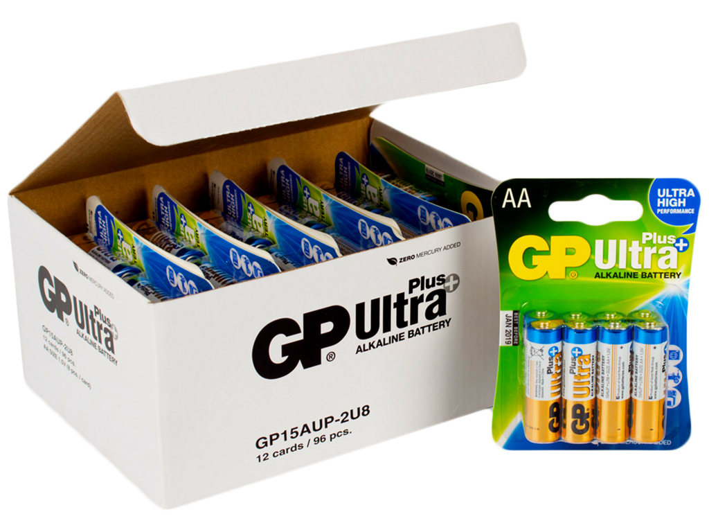 Батарейка алкалінова GP Ultra Plus Alkaline, 1.5V, AA, LR6 (ціна за лист 8шт)