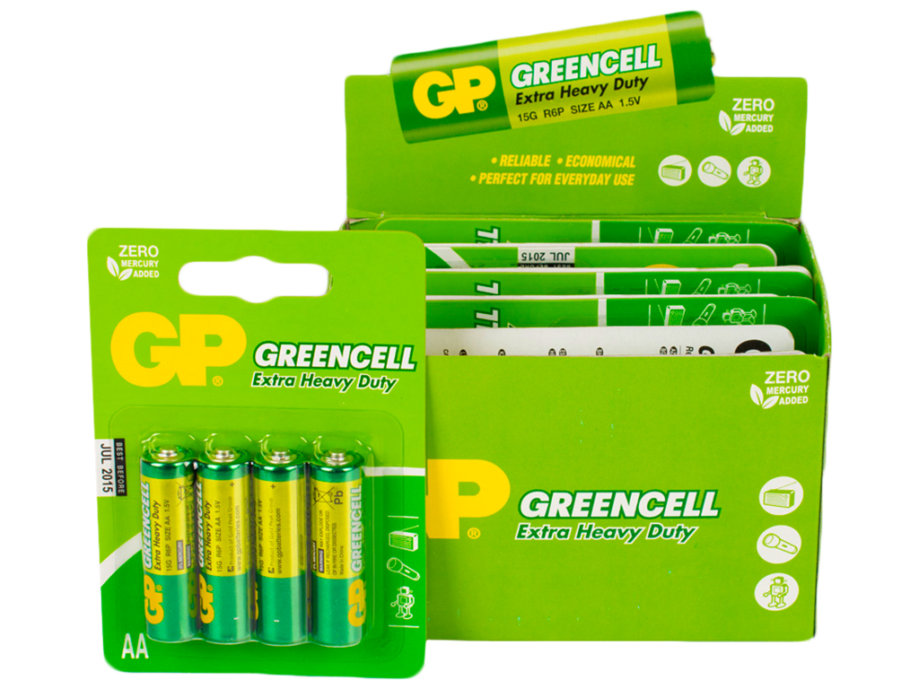 Батарейка сольова GP Greencell, 1.5V, AA, R6P (ціна за упаковку 40шт, 10 аркушів по 4шт)