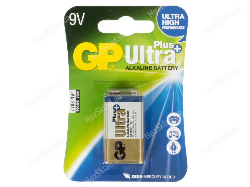 Батарейка алкалиновая GP Ultra+ Alkaline 1604AUP, 6LR61, 6LF22, MN1604 9V (цена за 1шт на блистере)
