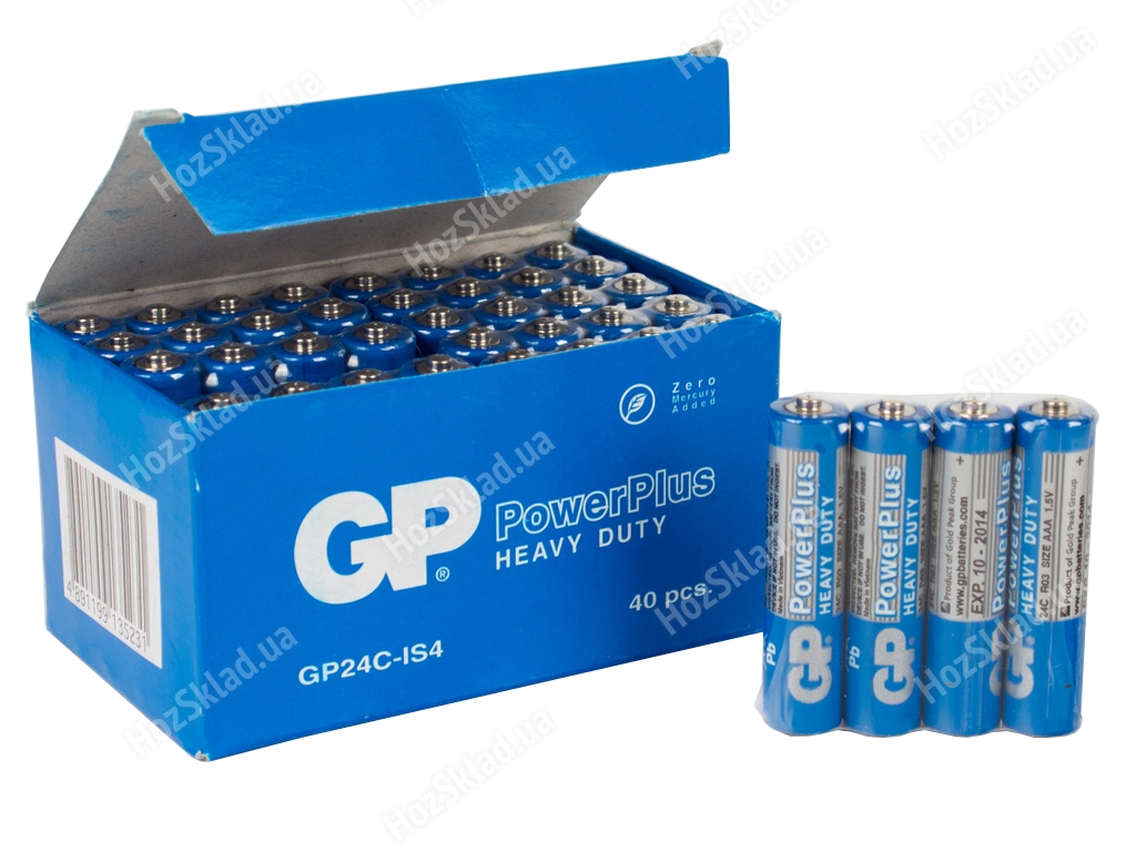 Батарейка солевая GP Power Plus, 1.5V, AAA, R03 (цена за спайку 4шт)
