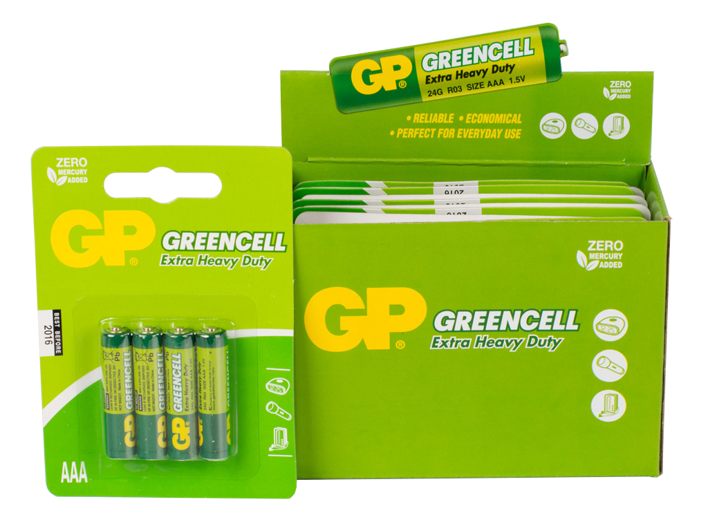 Батарейка сольова GP Greencell, 1.5V, AAA, R03 (ціна за упаковку 40шт, 10 аркушів по 4шт)