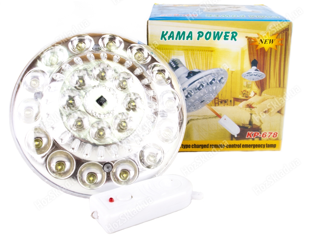 Лампа светодиодная KAMA 22LED на акк., 1000 mAh, стандартный патрон, работа от сети и акк., зарядк