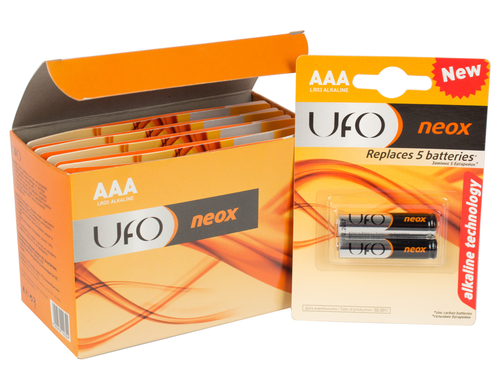Батарейка алкалиновая UFO Neox, 1.5V, AAA, LR03 (цена за упаковку 20шт, 10 листов по 2шт)