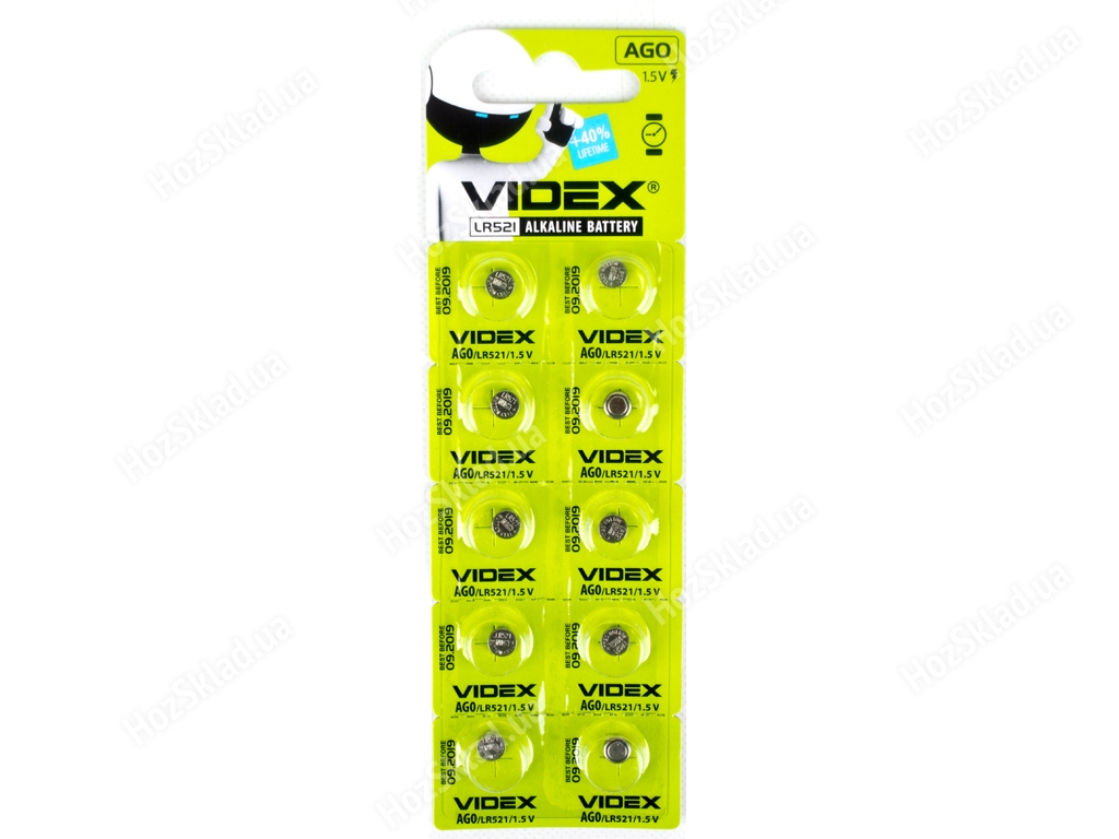 Батарейка алкалиновая Videx AG0 1.5V, AG0/LR521 (цена за упаковку 10шт, 1 лист) 4820118291741