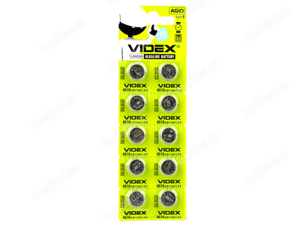 Батарейка алкалин. Videx AG10 1.5V, AG10/LR1130  (цена за 10шт,1 лист) 4820118291680