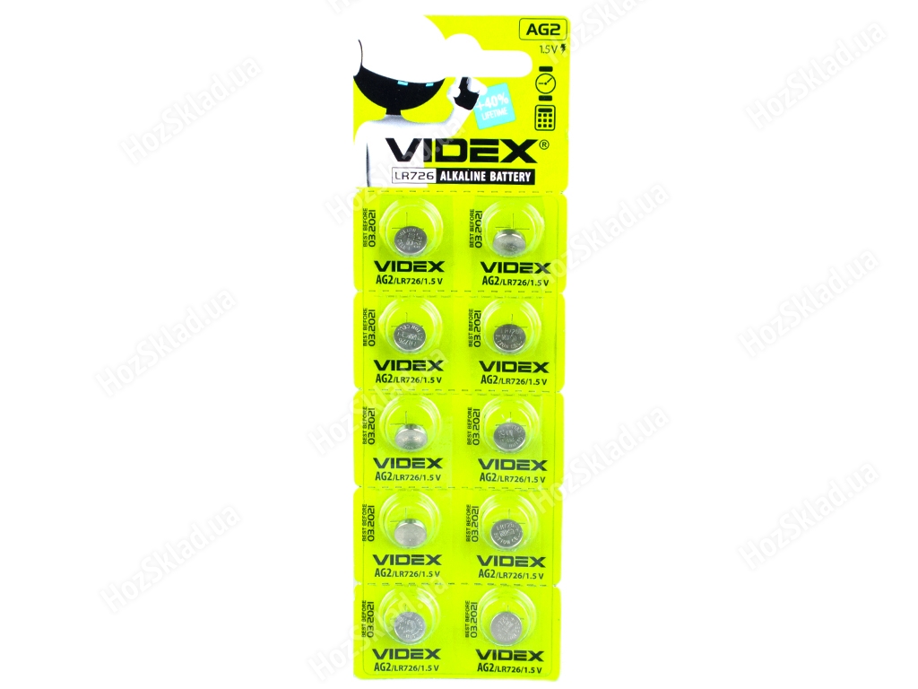 Батарейка алкалін. Videx AG2 1.5V, AG2/LR726 (ціна за 10шт, 1 лист) 4820118291918