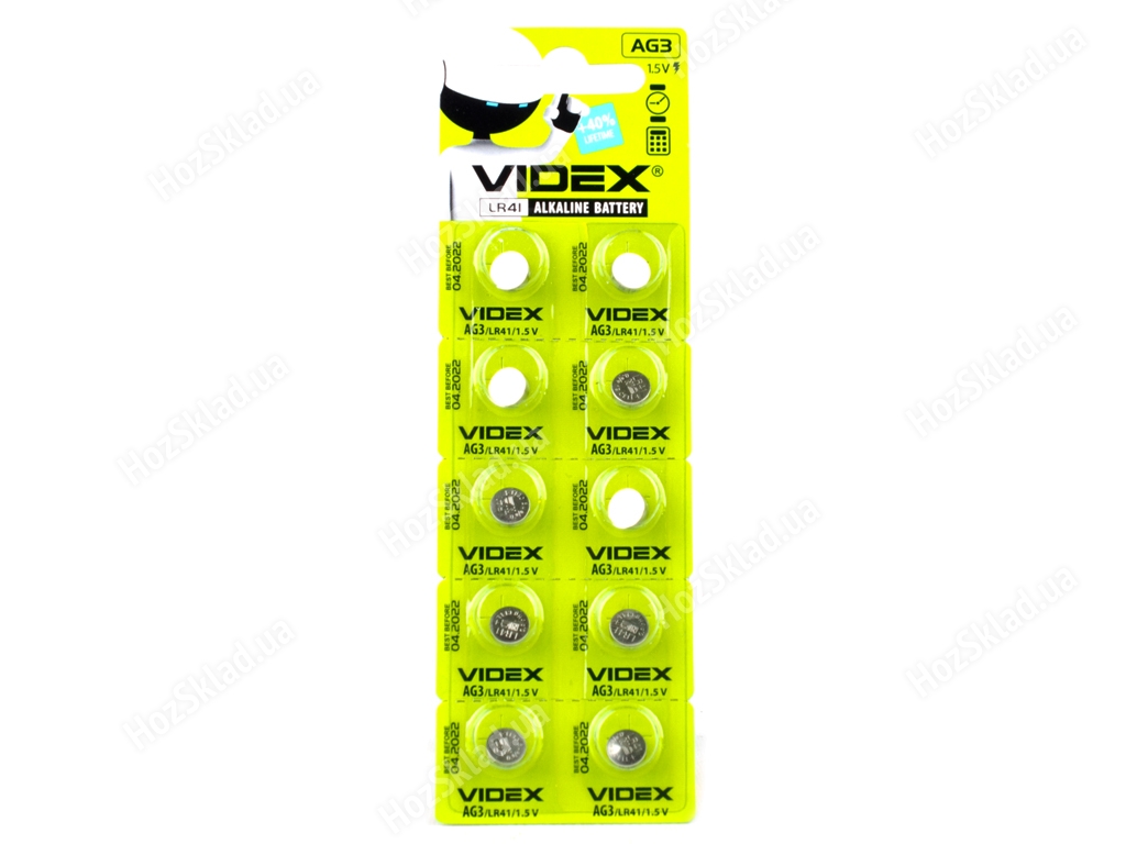 Батарейка алкалин. Videx AG3 1.5V, AG3/LR41  (цена за 10шт, 1 лист) 4820118291727