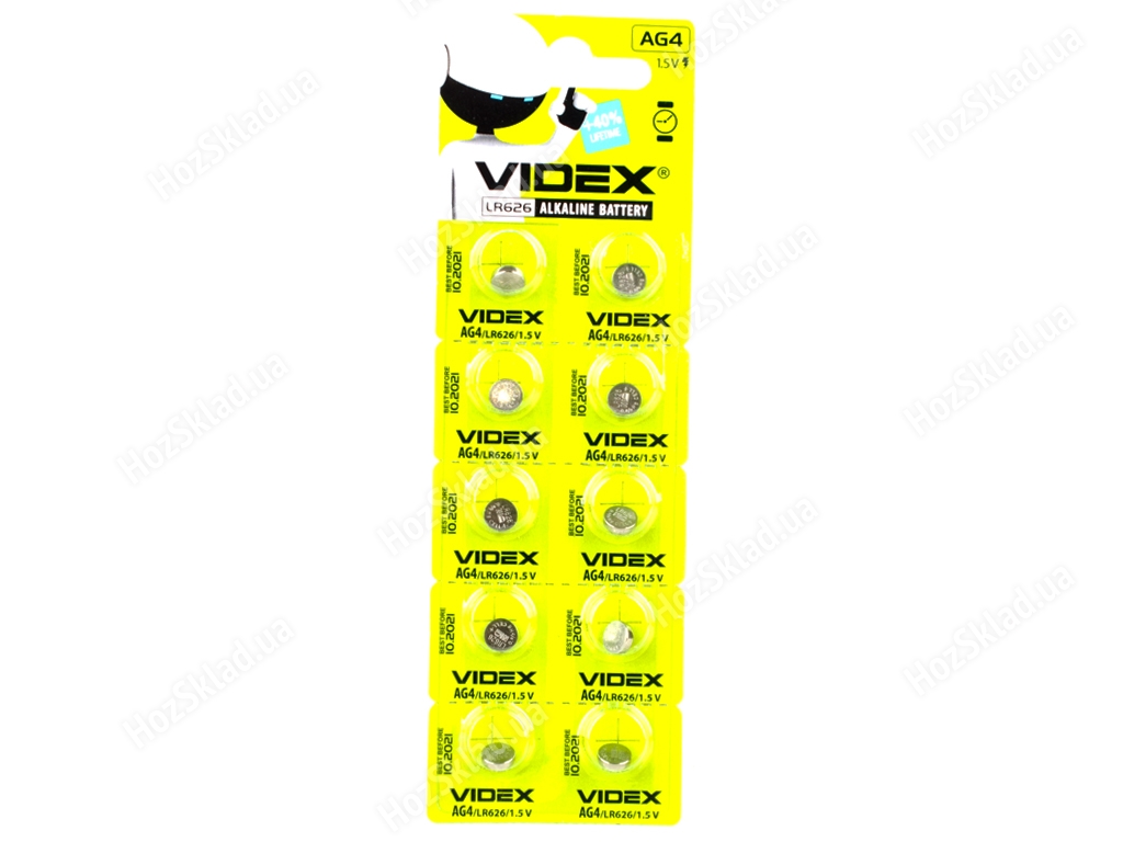 Батарейка алкалінова Videx AG4 1.5V, AG4/LR626 (ціна за упаковку 10шт, 1 лист) 4820118291710