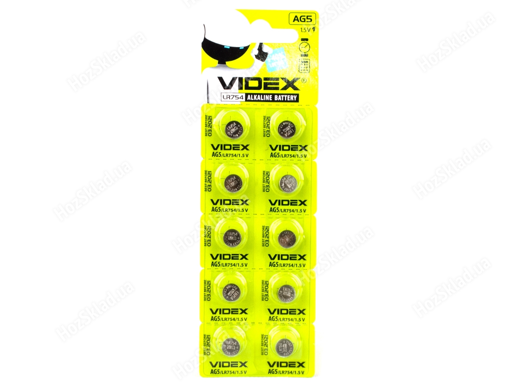 Батарейка алкалин. Videx AG5 1.5V, AG5/LR754  (цена за 10шт, 1 лист) 4820118291703