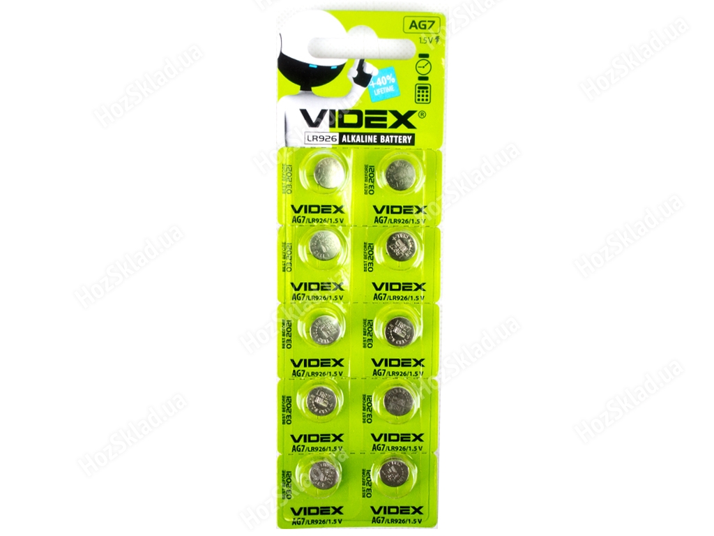 Батарейка алкалин. Videx AG7 1.5V, AG7/LR926  (цена за 10шт, 1 лист) 4820118291901