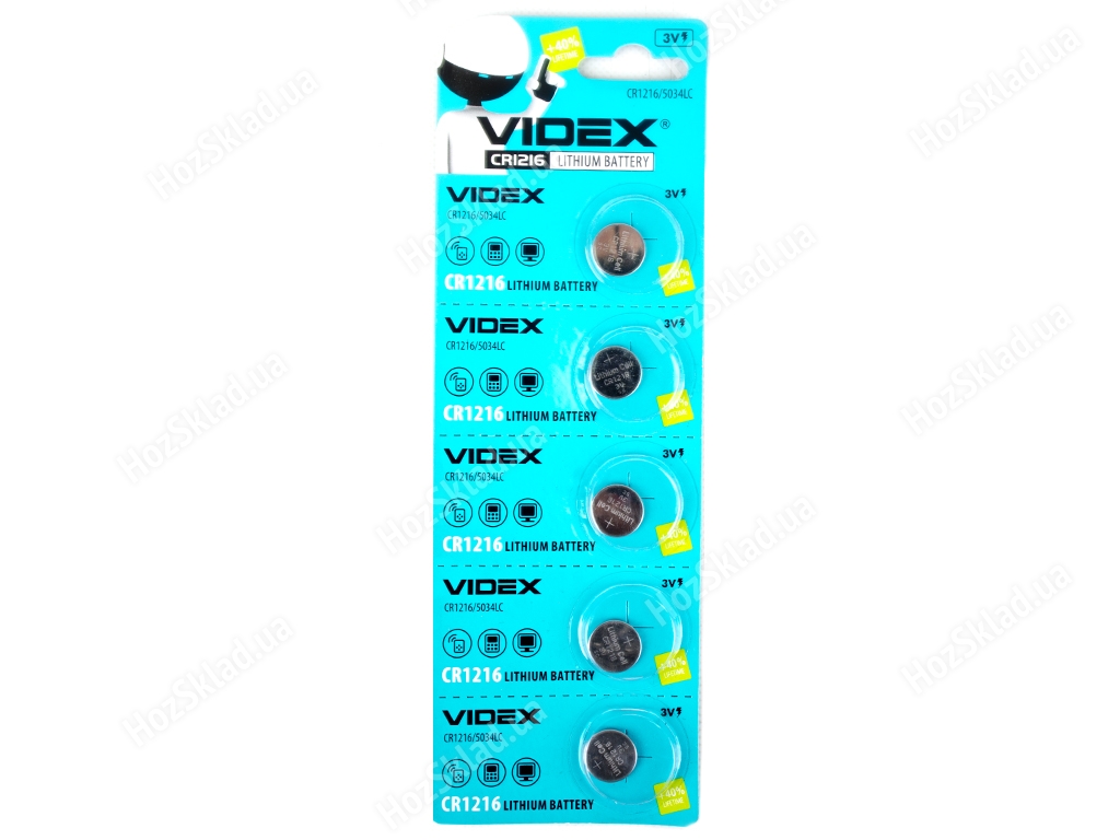 Батарейка литиевая Videx CR1216 3V, CR1216/5034LC (цена за 5шт) 4820118292212