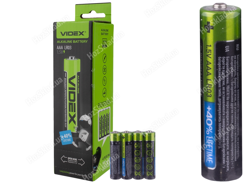 Батарейка алкалінова Videx Alkaline, 1.5V, AAA, LR03 (ціна за спайку 4шт) 4820118298504