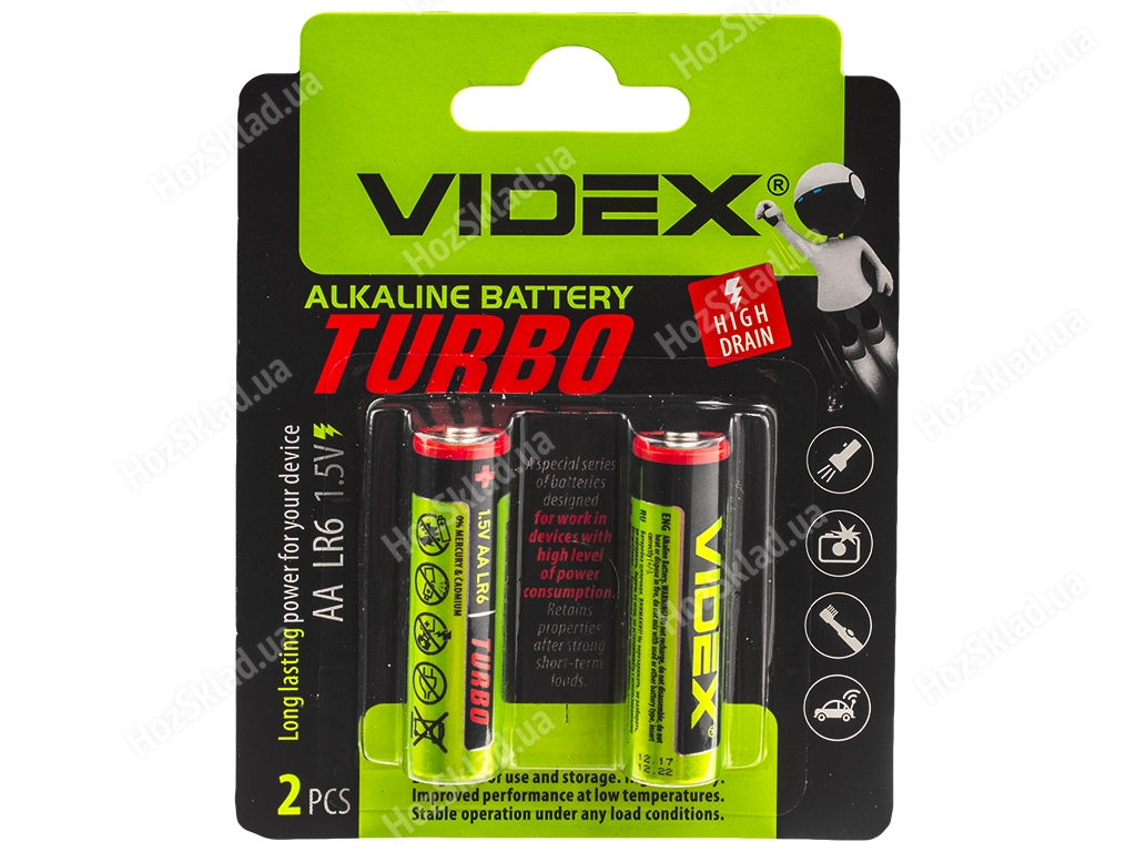 Батарейка алкалиновая Videx Turbo, 1.5V, AA, LR6 (цена за лист 2 шт) 4820118294308