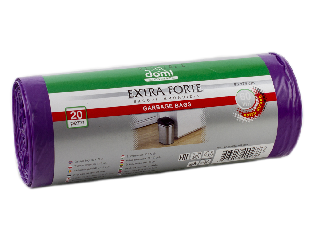 Пакети для сміття 60л "Domi" Extra Strong 20шт