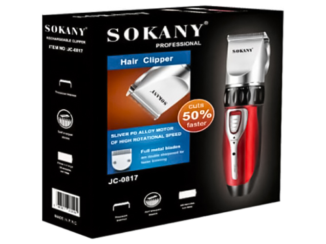 Машинка для стрижки Sokany, 3Вт, пластик, нержавеющая сталь, аккумуляторная