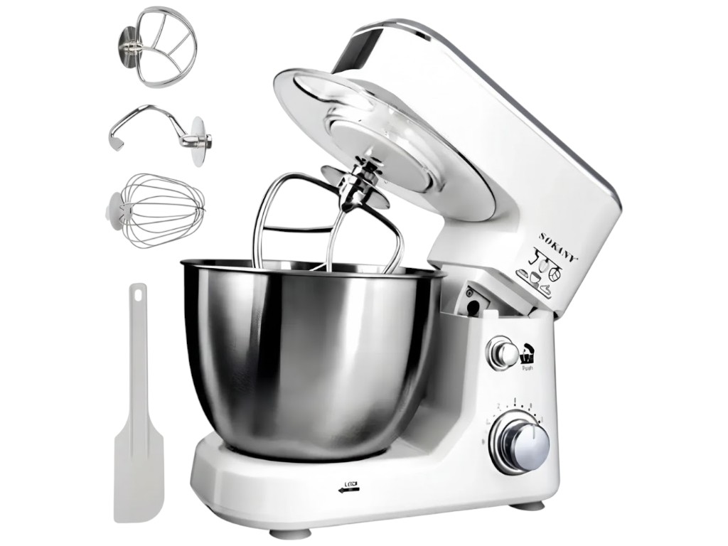 Комбайн кухонный  Sokany, 800Вт, планетарный миксер, тестомес, 6 скоростей, 4л, цвет белый