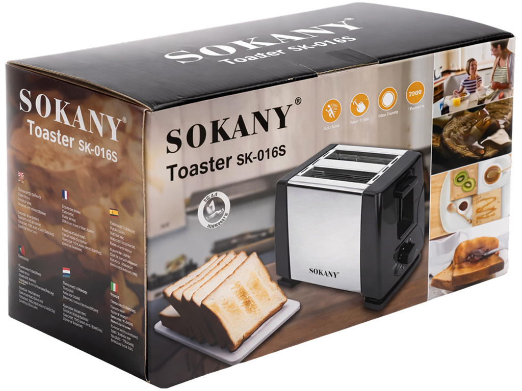 Тостер Sokany SK-165S, 2 отделения, регулировка, подогрев, 700 Вт