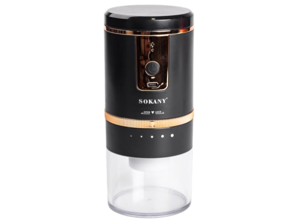Кофемолка электрическая Sokany, 800Вт, 250мл, 5 степеней помола, 1500 mah, usb зарядка, цвет черный