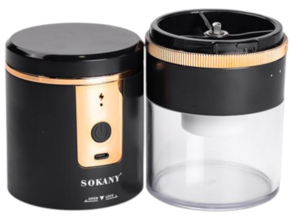 Кофемолка электрическая Sokany, 800Вт, 250мл, 5 степеней помола, 1500 mah, usb зарядка, цвет черный