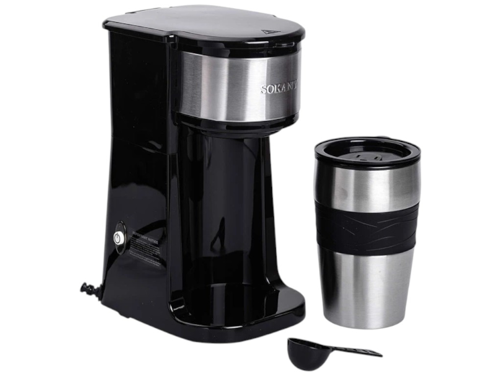 Кофеварка электрическая Sokany, 750Вт, капельная, нержавеющая сталь, пластик, 420мл, цвет черный