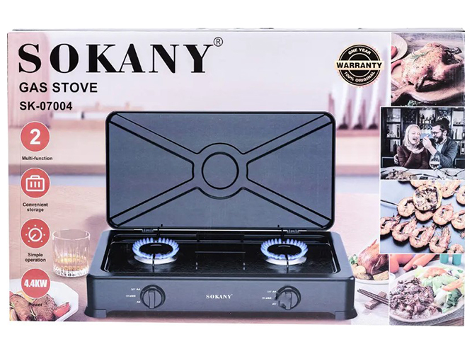 Газовая плита Sokany, двухконфорочная, 61х10х39см, 4,4кВт