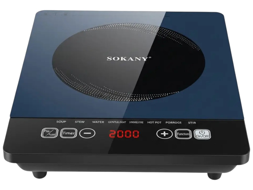 Плита индукционная Sokany, 2200Вт, сенсорное управление, стеклокерамика, 35×28×8,5см, цвет синий