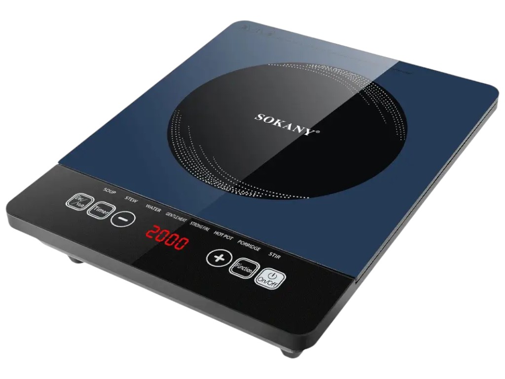 Плита индукционная Sokany, 2200Вт, сенсорное управление, стеклокерамика, 35×28×8,5см, цвет синий