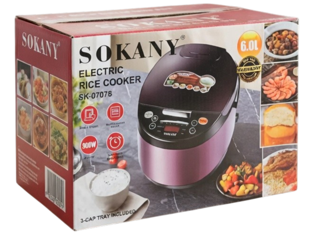 Мультиварка Sokany SK-07078, электронная, антипригарная чаша, 900Вт, 6л