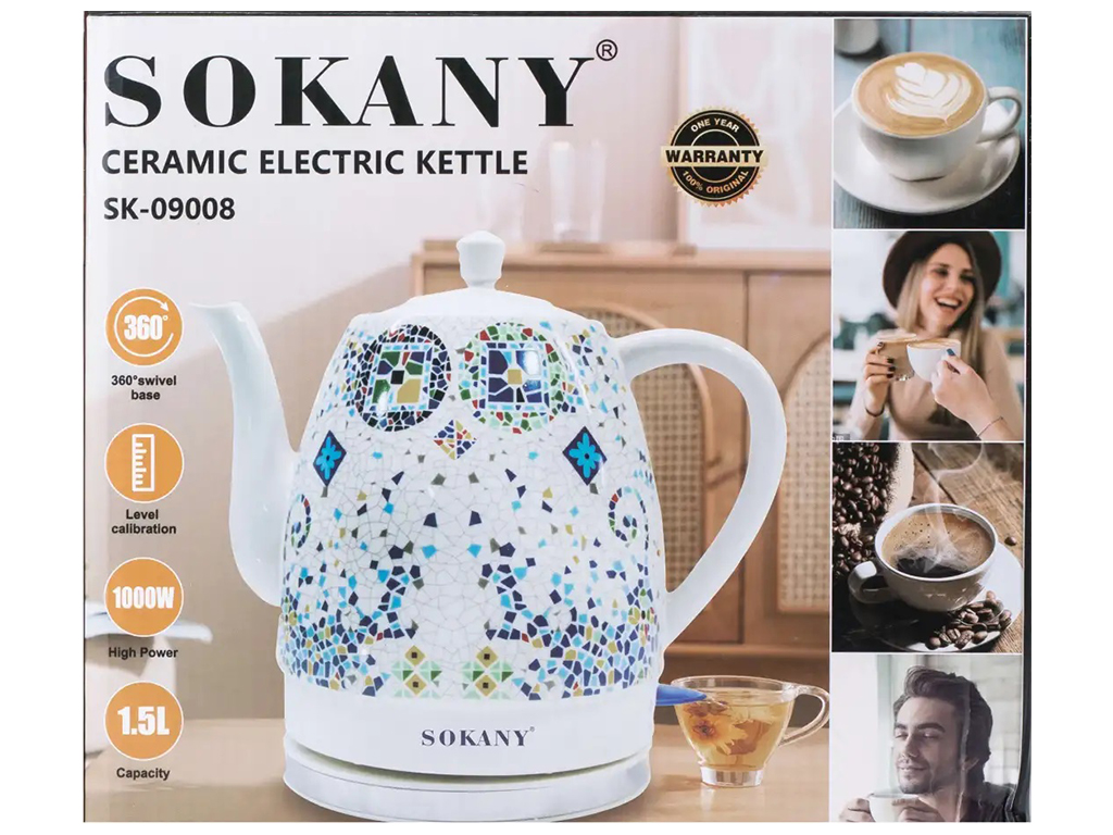 Чайник электрический Sokany Мозаика, 1,5л, 1000Вт