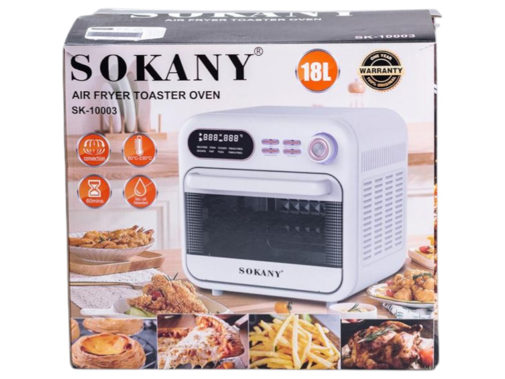 Аэрофритюрница-духовка Sokany, 1800Вт, механическое управление, 18 л, 80–200°C, до 60 мин, белый