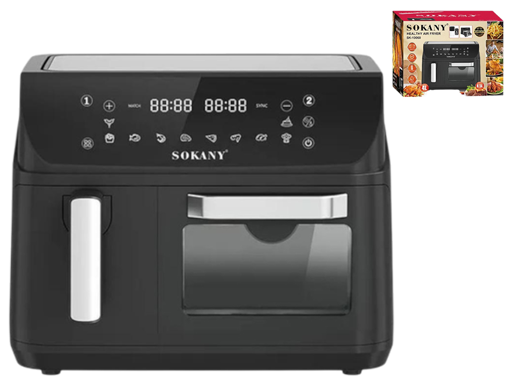 Аэрофритюрница Sokany двухкамерная, с антипригарным покрытием, 2400Вт, сенсорное управление, 4л+8,5л