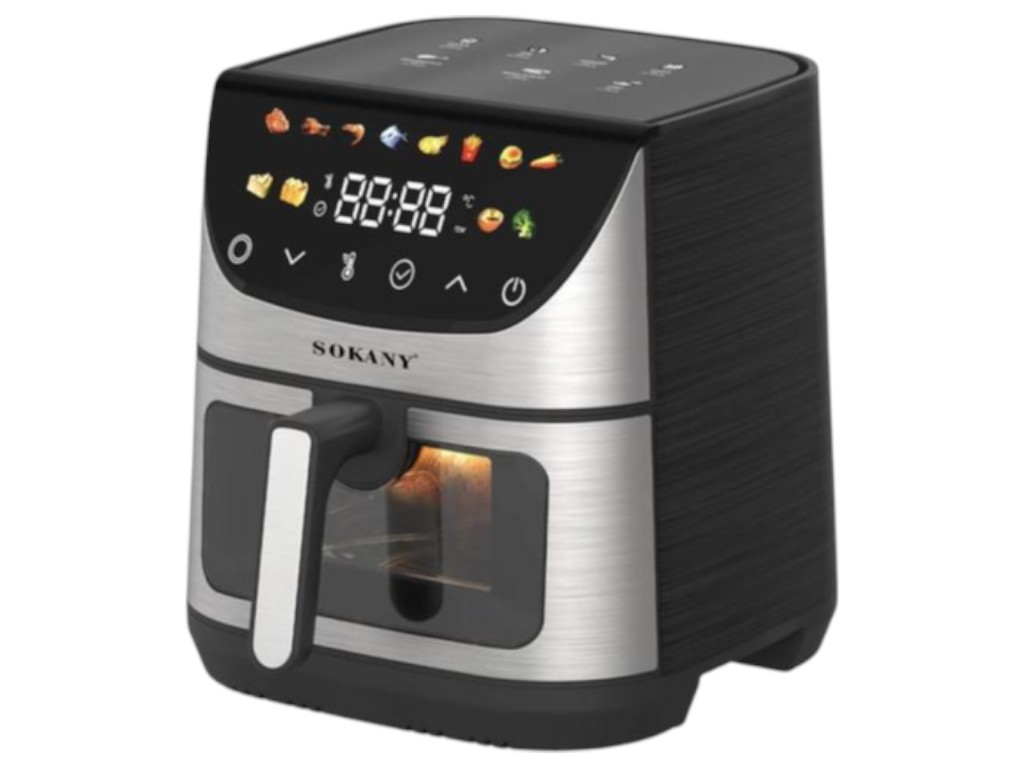 Аэрофритюрница Sokany, 2400Вт, сенсорное управление, терморегулятор, 9,5л, цвет сталь с черным