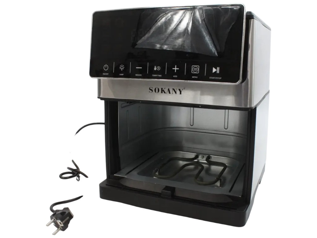 Аэрофритюрница Sokany, сенсорная, 2200Вт, металл, пластик, 10л, 42×34×41,3см, цвет серебристо-черный