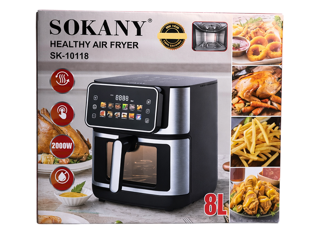Аэрофритюрница Sokany SK-10118, 2000Вт, сенсорное управление, таймер, 8 л